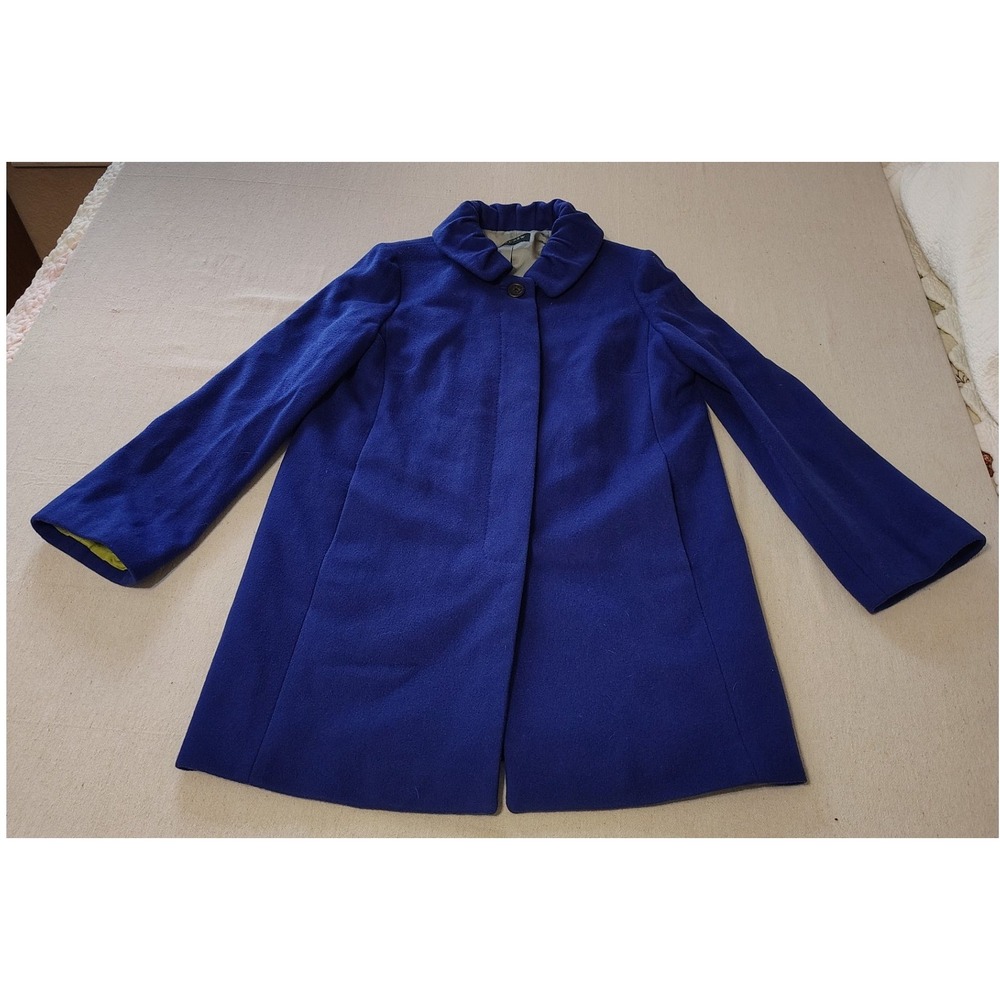 J. Crew Royal Blue Wool Blend Collar Button Front Overcoat Women's Size Medium